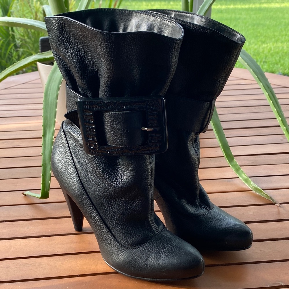 Bakers black leather Jezebel boots with elastic ankle  & decorative buckle